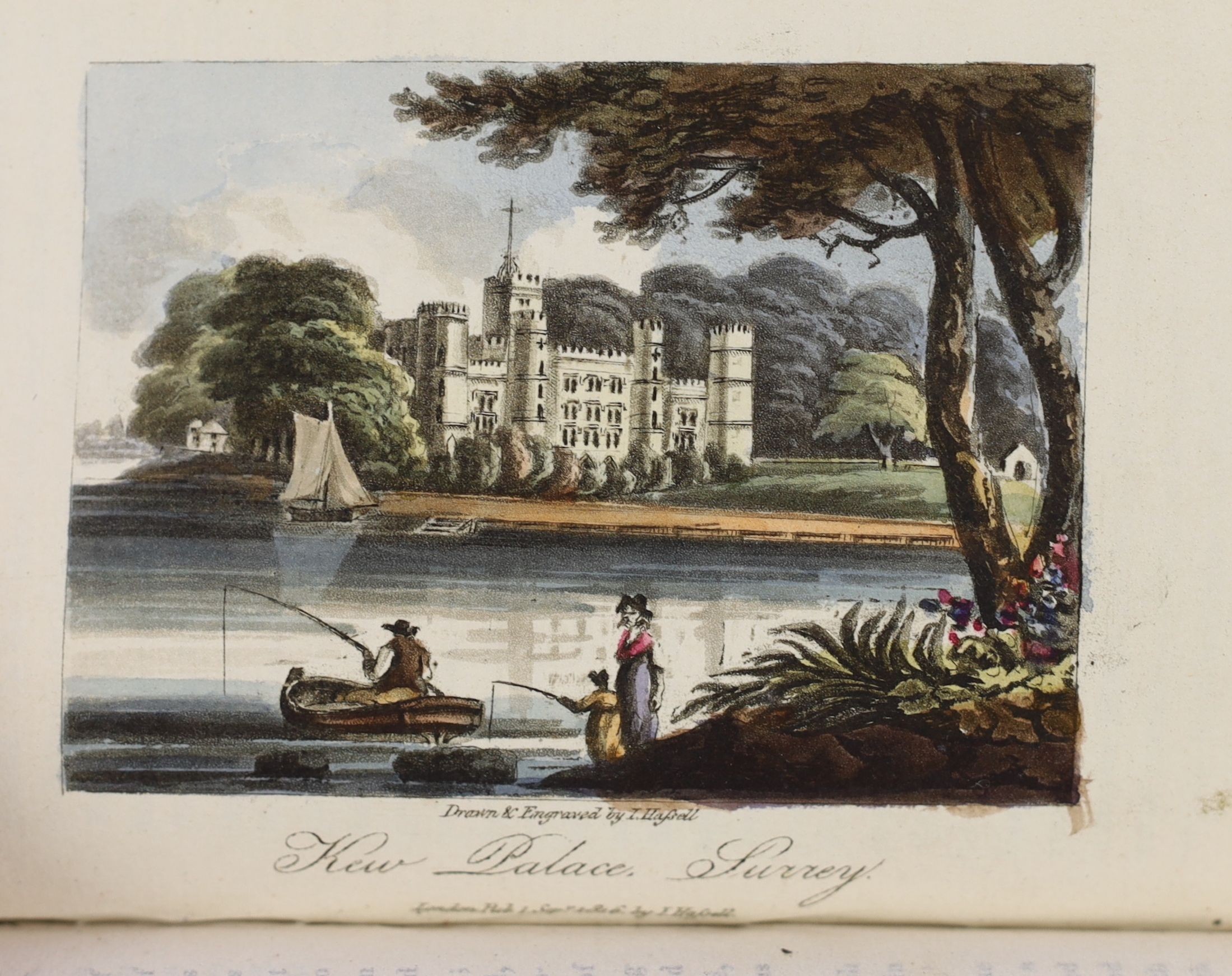 ?Hassell, John - Picturesque Rides and Walks . . . Thirty Miles Round the British Metropolis, 1 vol. (of 2) lacks title and incomplete at end; 49 hand coloured plates (by J. Hassell); contemp. half calf and marbled board